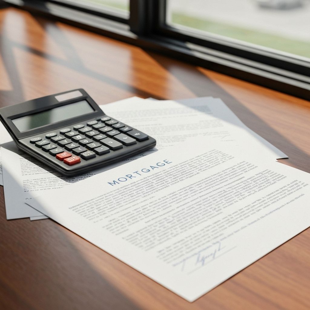Calculator and mortgage documents on desk