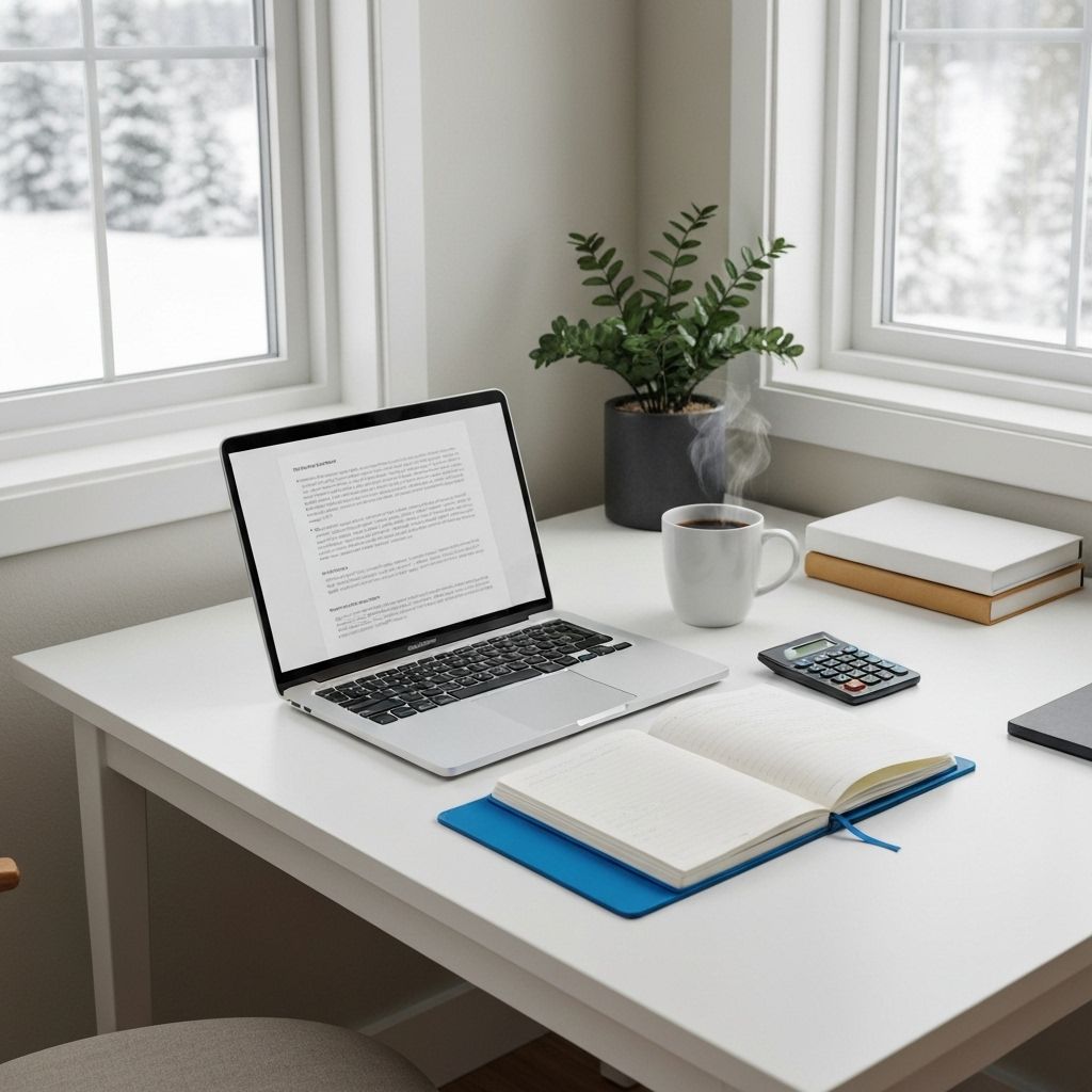 Ontario mortgage learning resources on a desk with laptop and calculator
